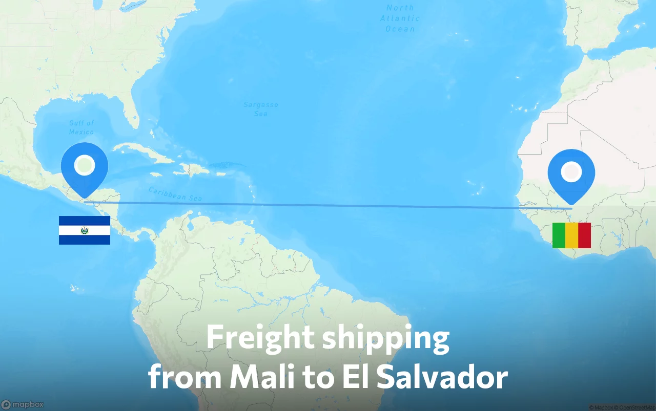 Shipping route from Mali to El Salvador