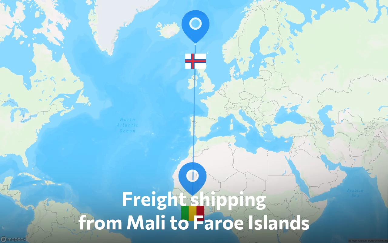 Shipping route from Mali to Faroe Islands