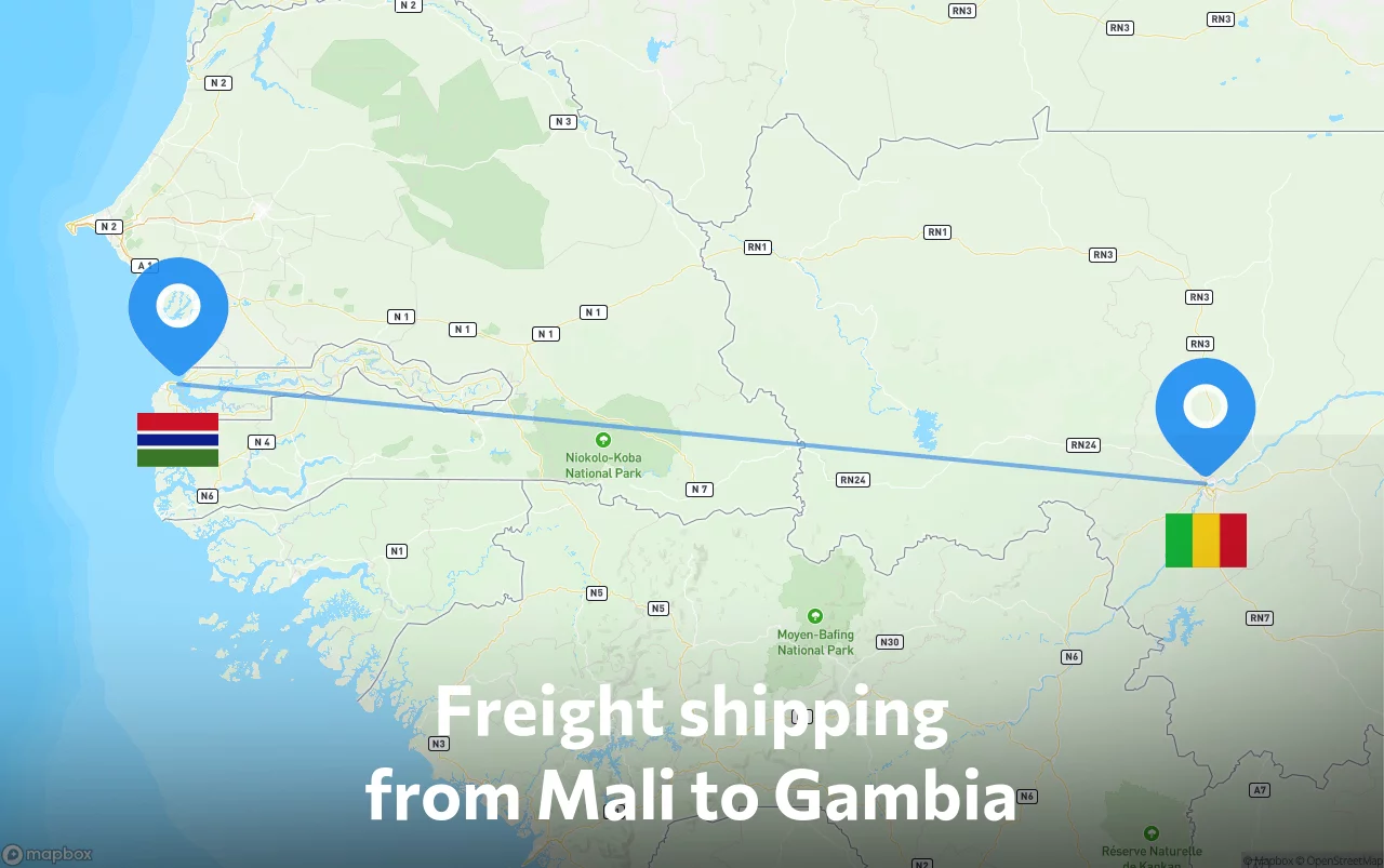 Shipping route from Mali to Gambia