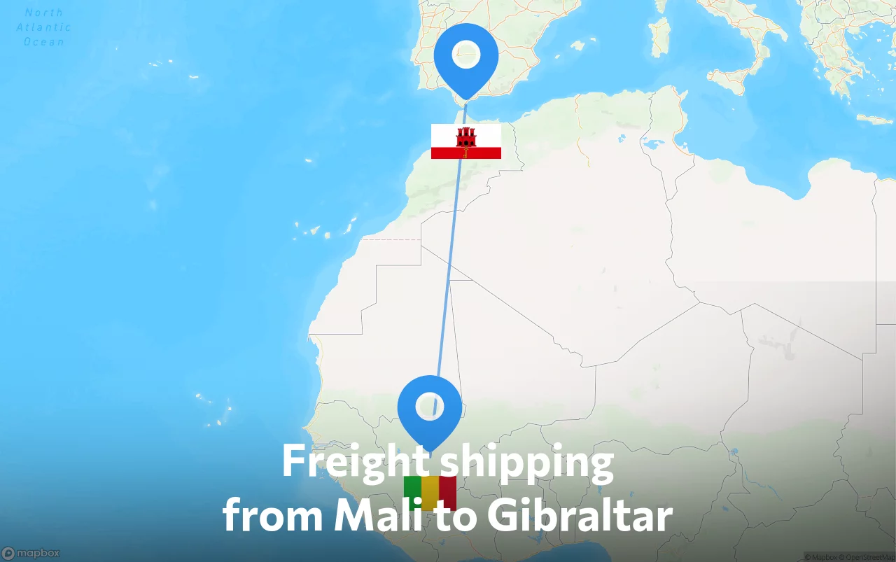 Shipping route from Mali to Gibraltar
