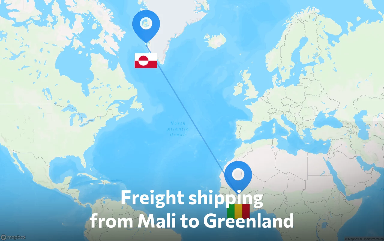 Shipping route from Mali to Greenland
