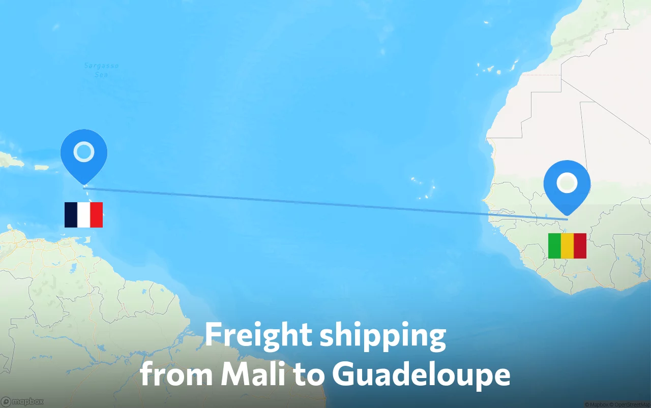 Shipping route from Mali to Guadeloupe