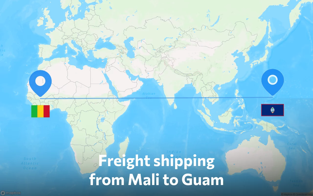 Shipping route from Mali to Guam