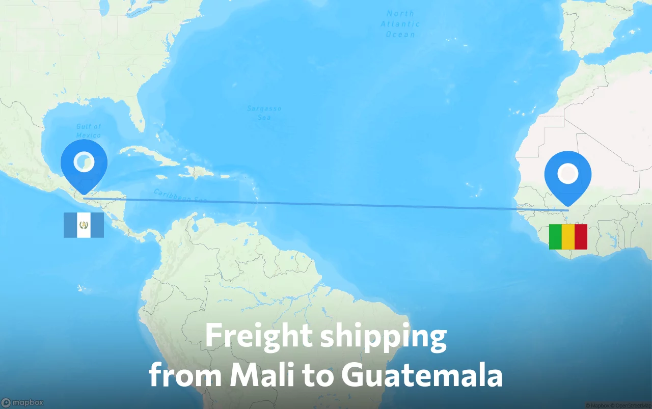 Shipping route from Mali to Guatemala