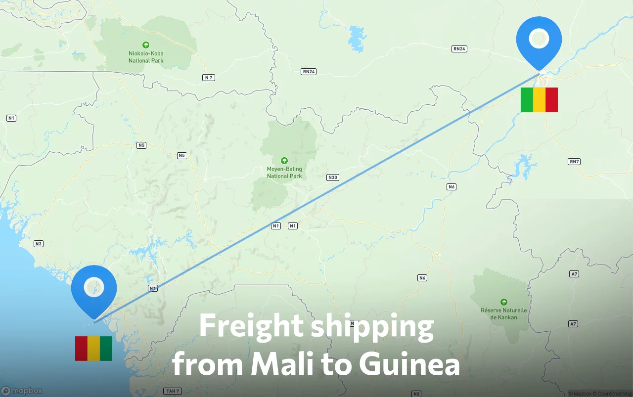 Shipping route from Mali to Guinea