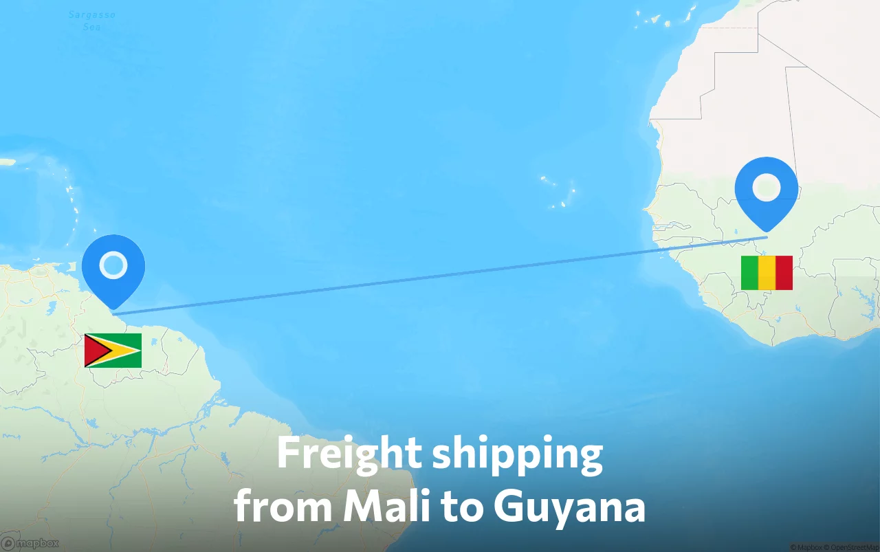 Shipping route from Mali to Guyana