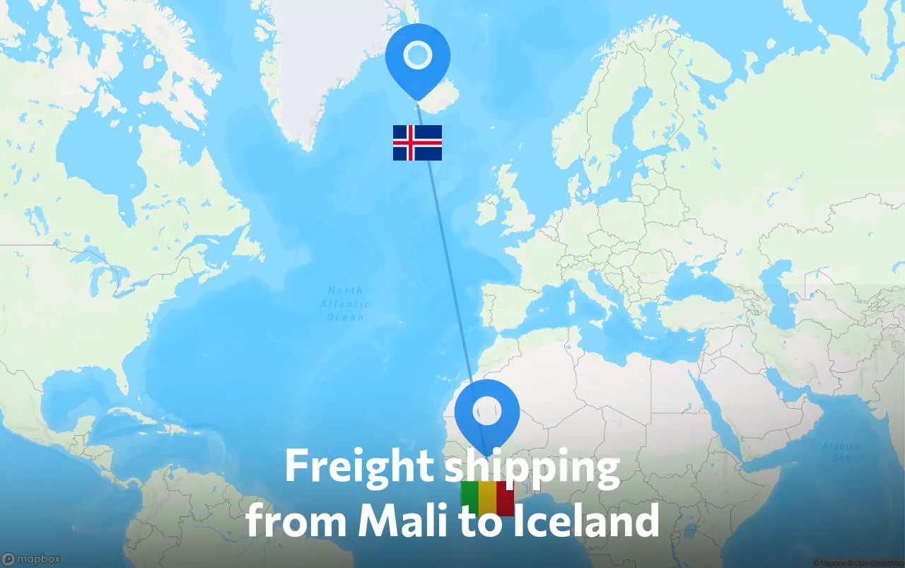 Shipping route from Mali to Iceland