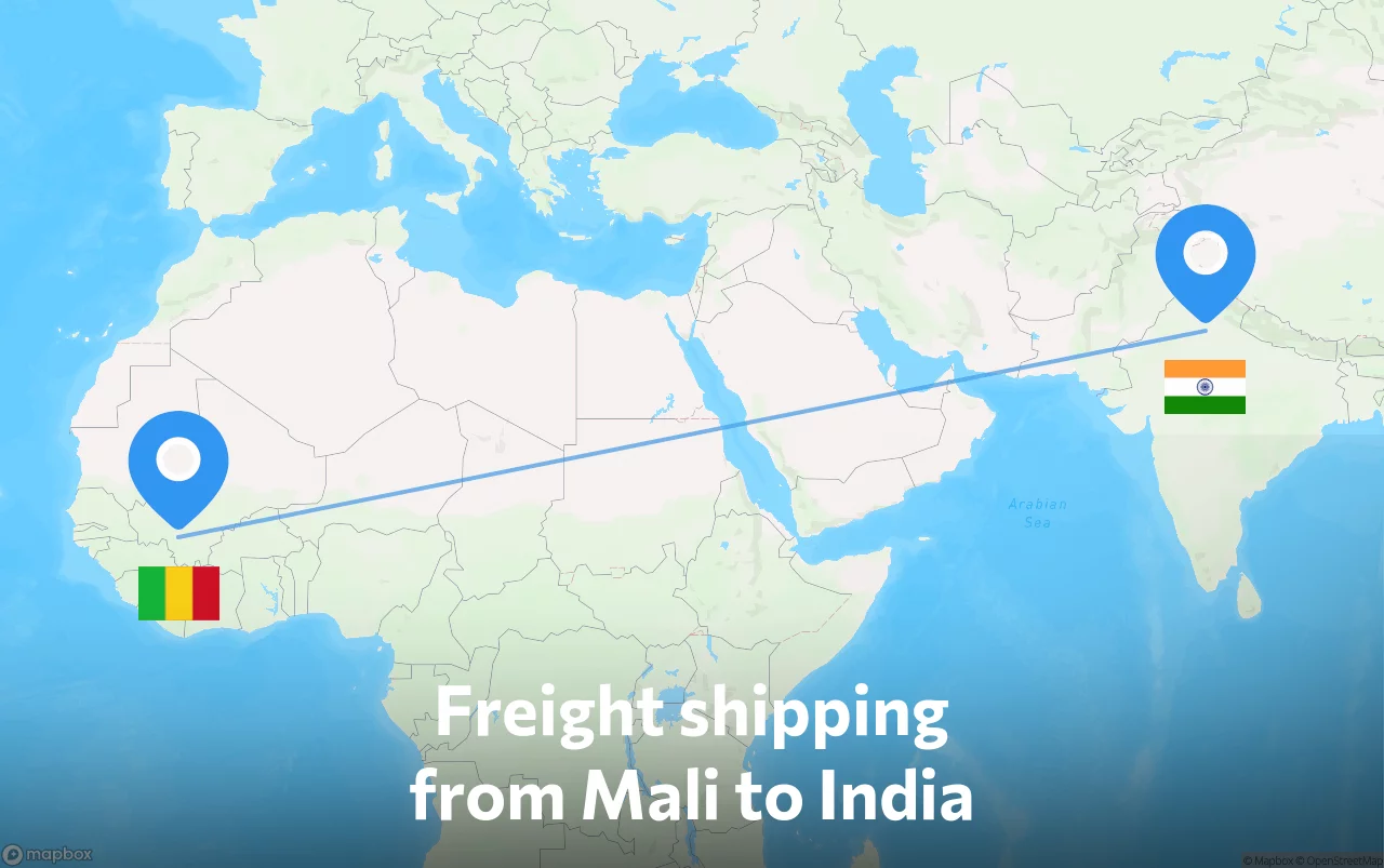 Shipping route from Mali to India