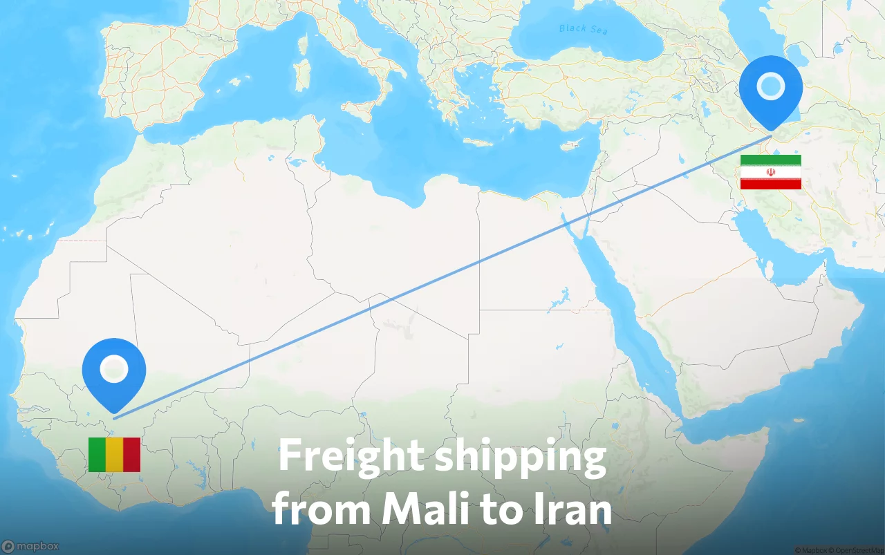 Shipping route from Mali to Iran