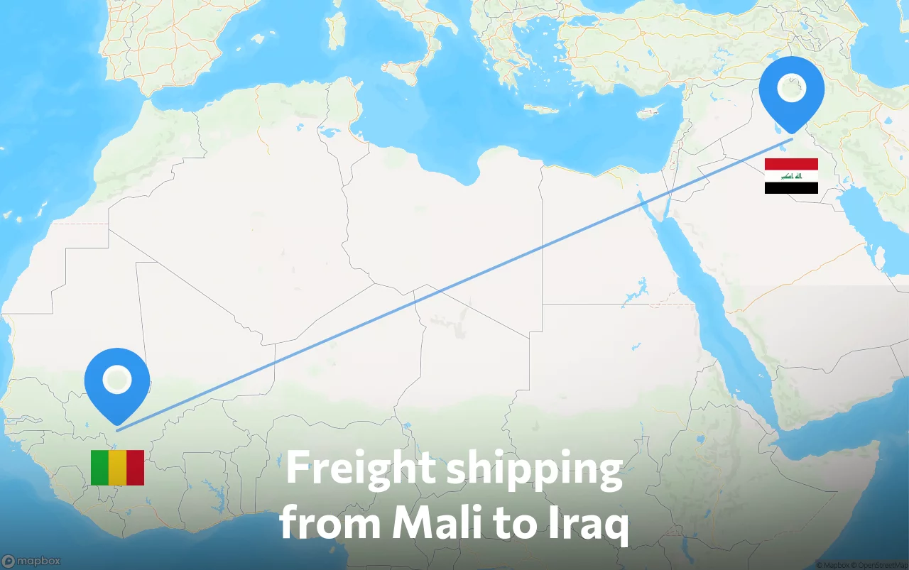 Shipping route from Mali to Iraq
