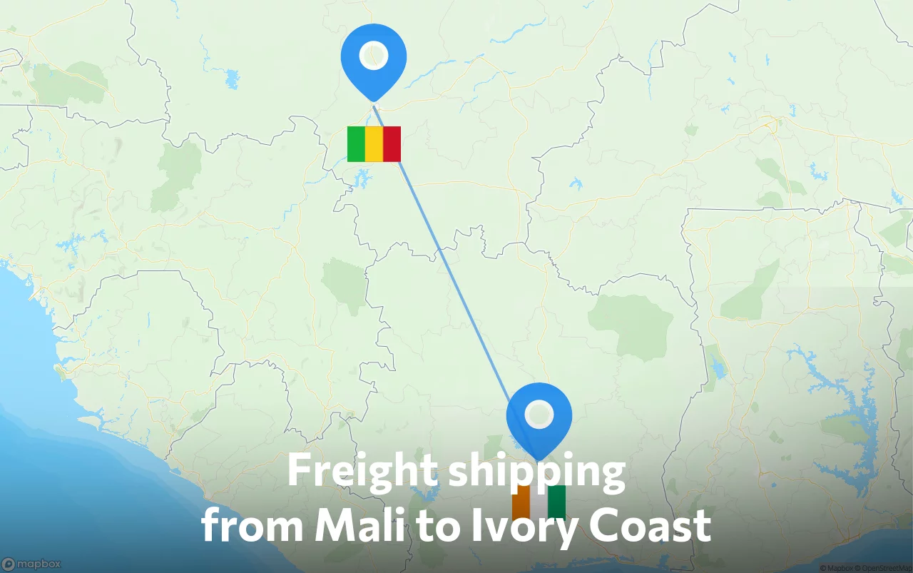Shipping route from Mali to Ivory Coast