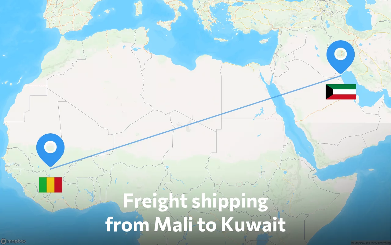 Shipping route from Mali to Kuwait