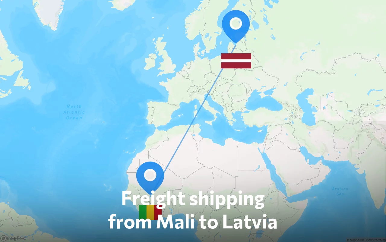 Shipping route from Mali to Latvia