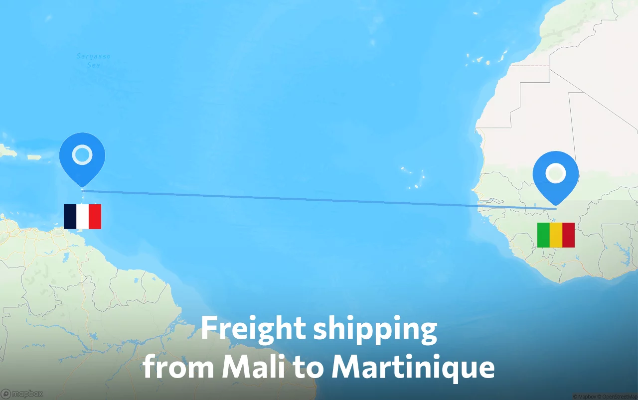 Shipping route from Mali to Martinique