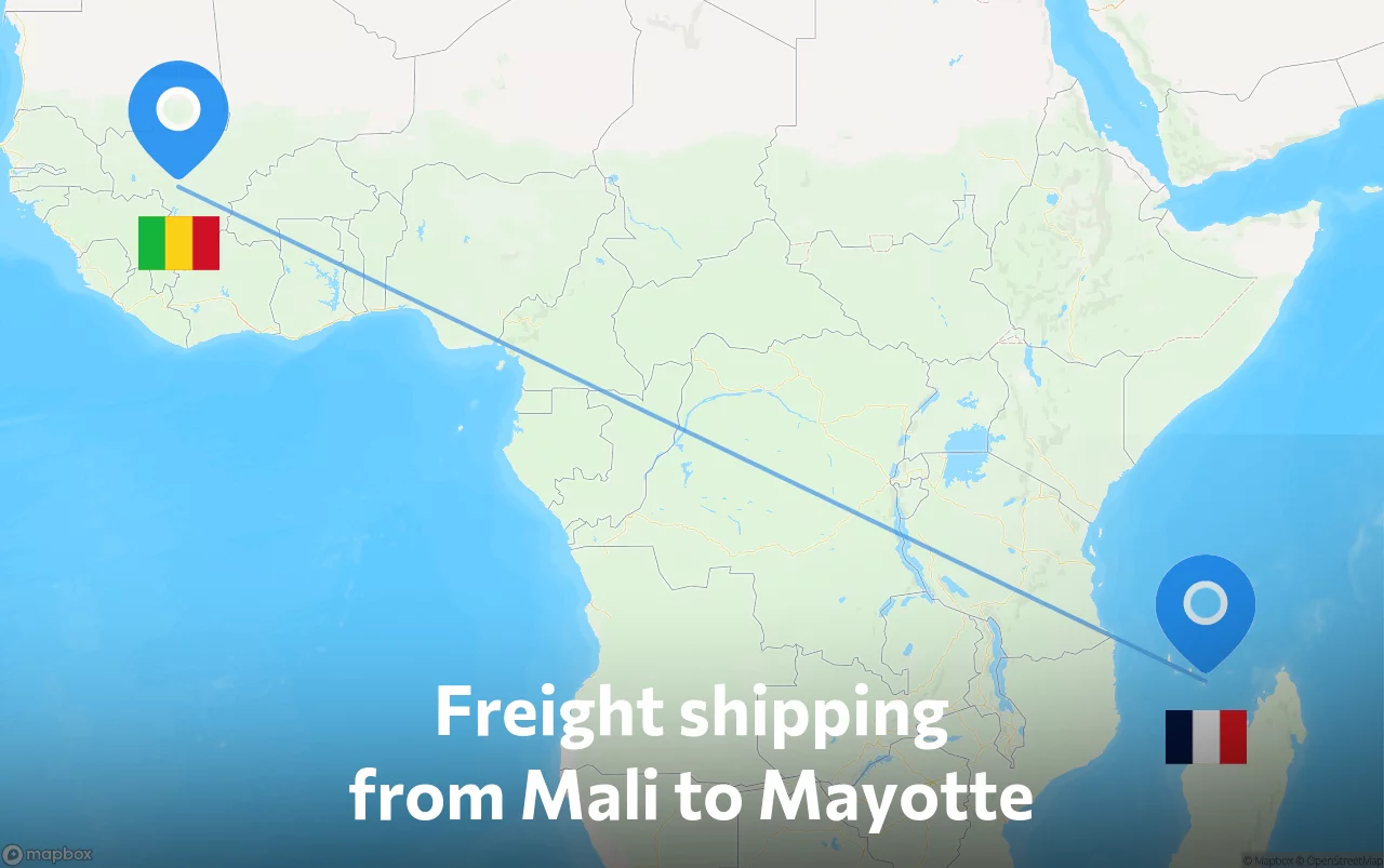 Shipping route from Mali to Mayotte