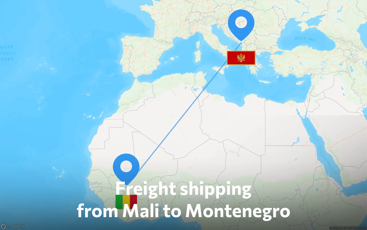 Shipping route from Mali to Montenegro