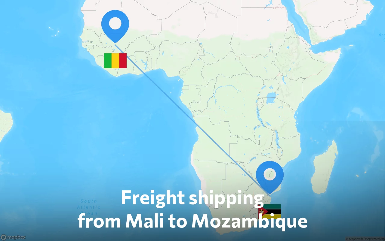 Shipping route from Mali to Mozambique