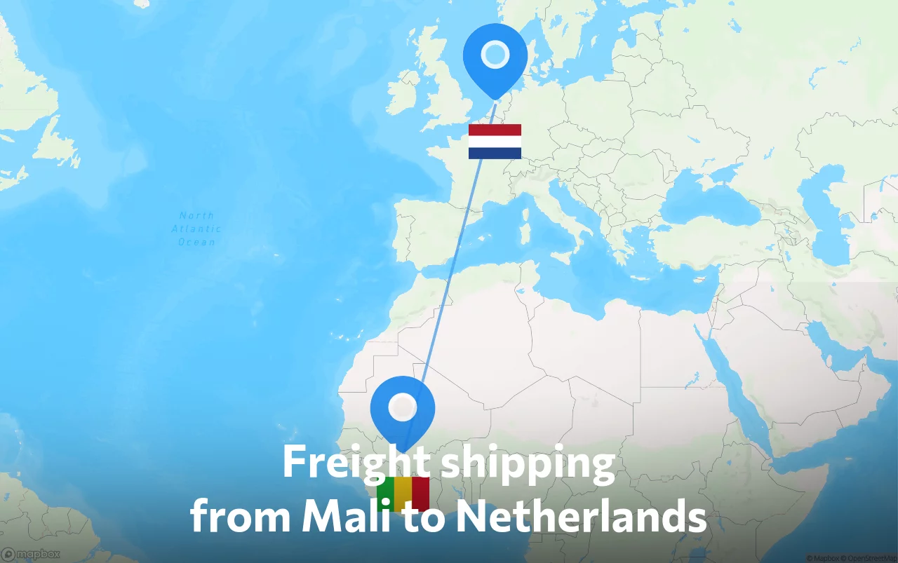 Shipping route from Mali to Netherlands
