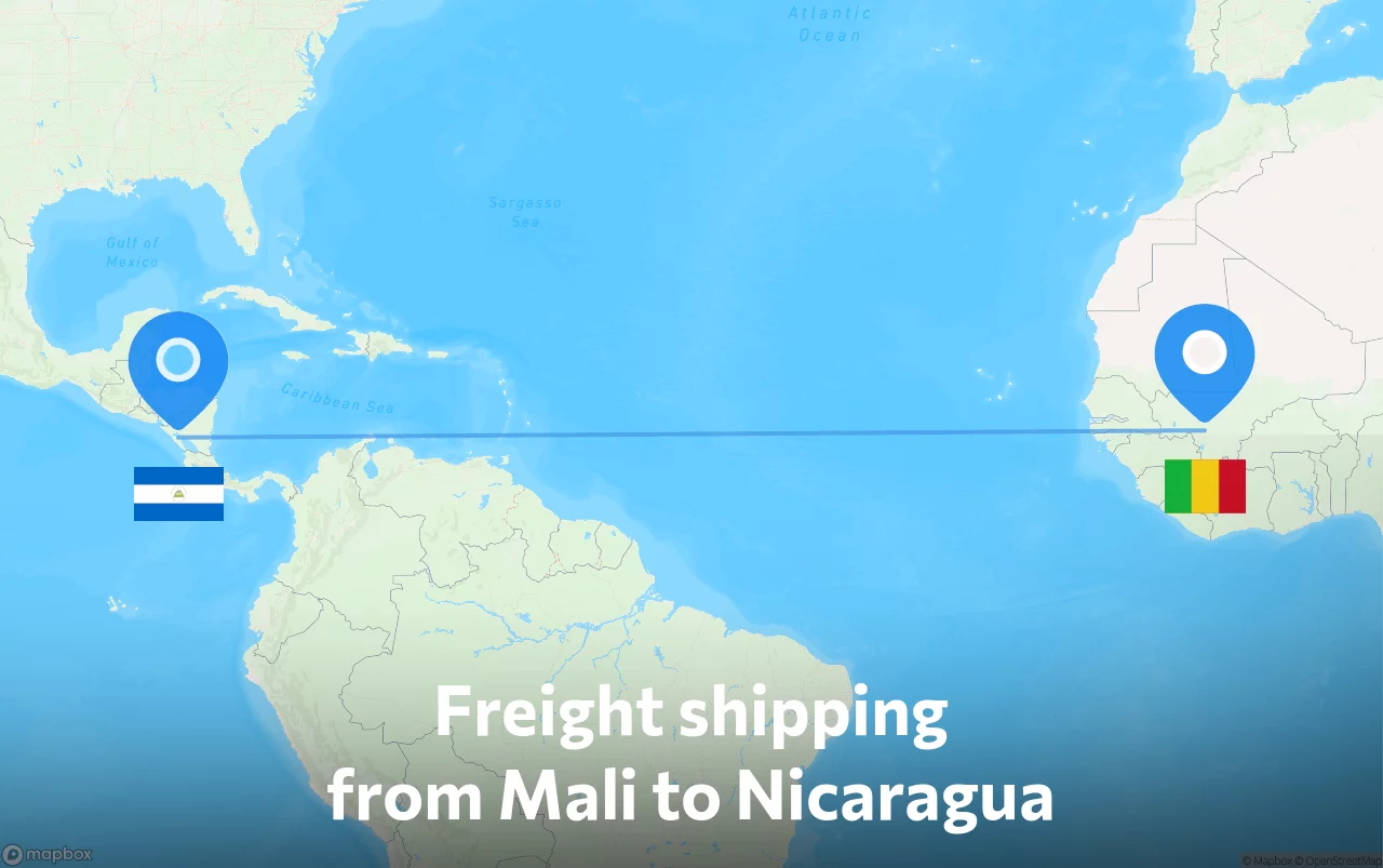 Shipping route from Mali to Nicaragua