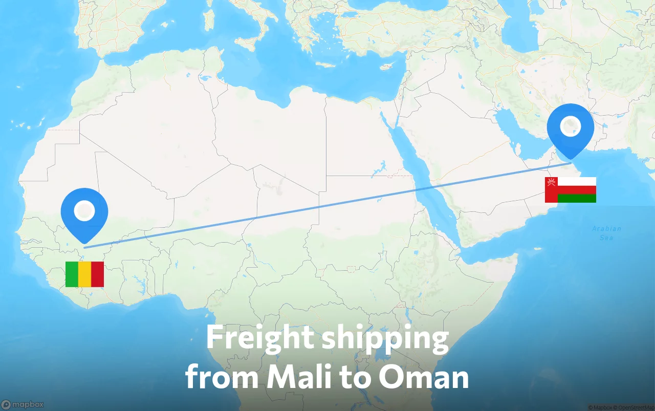 Shipping route from Mali to Oman