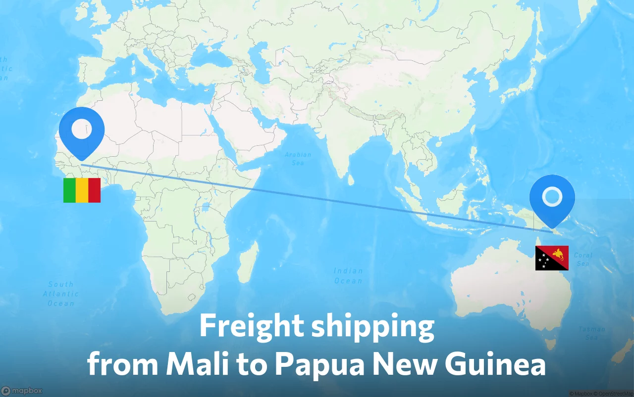 Shipping route from Mali to Papua New Guinea