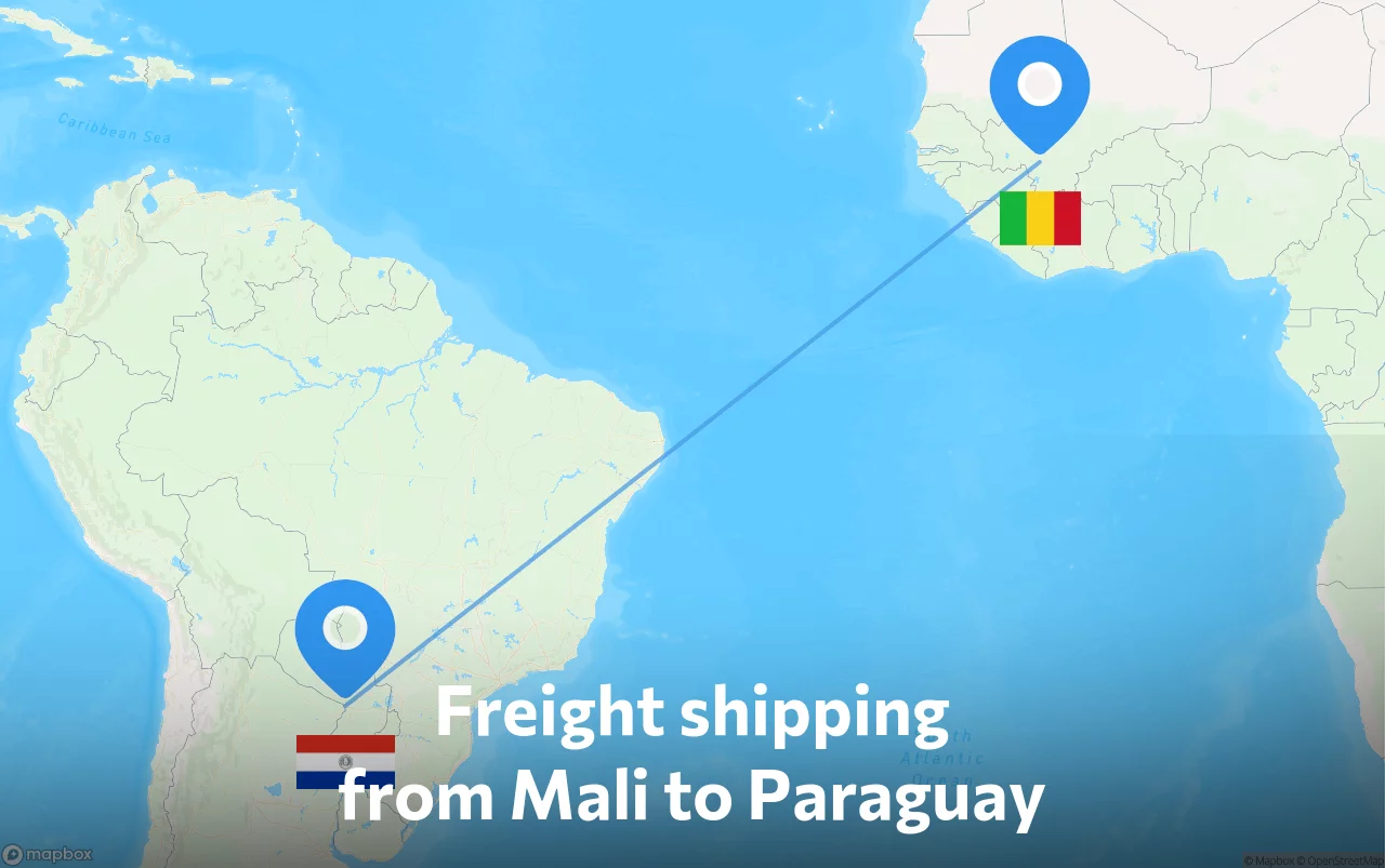 Shipping route from Mali to Paraguay