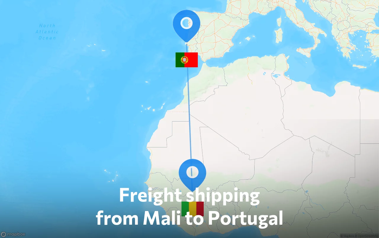 Shipping route from Mali to Portugal