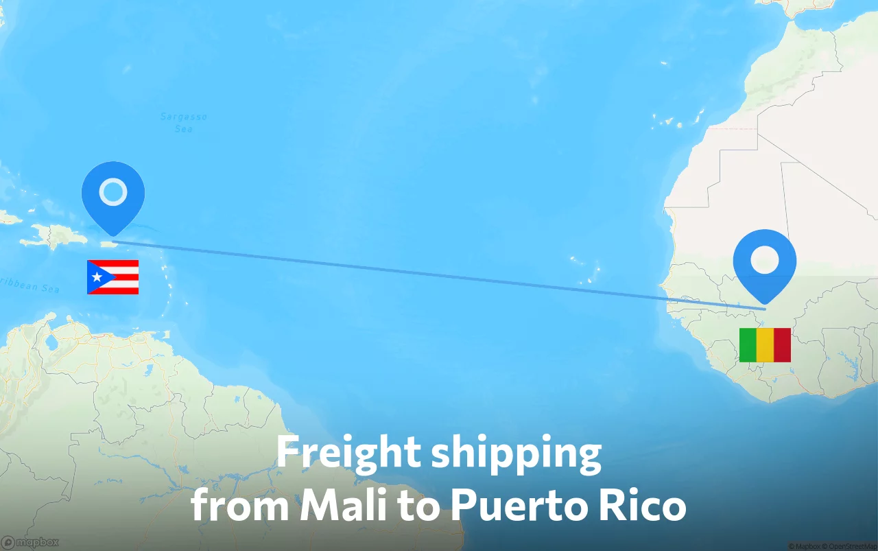 Shipping route from Mali to Puerto Rico