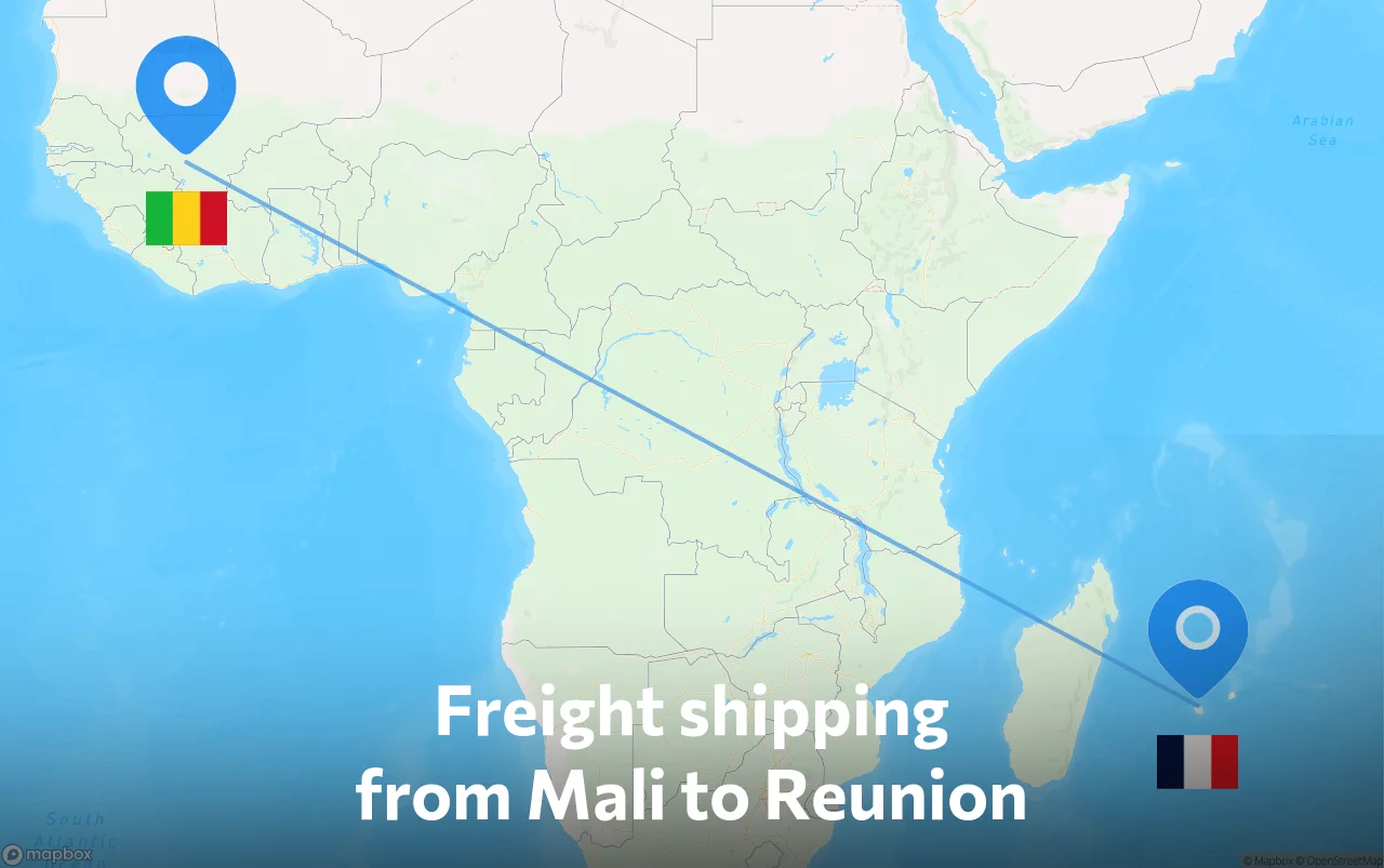 Shipping route from Mali to Reunion