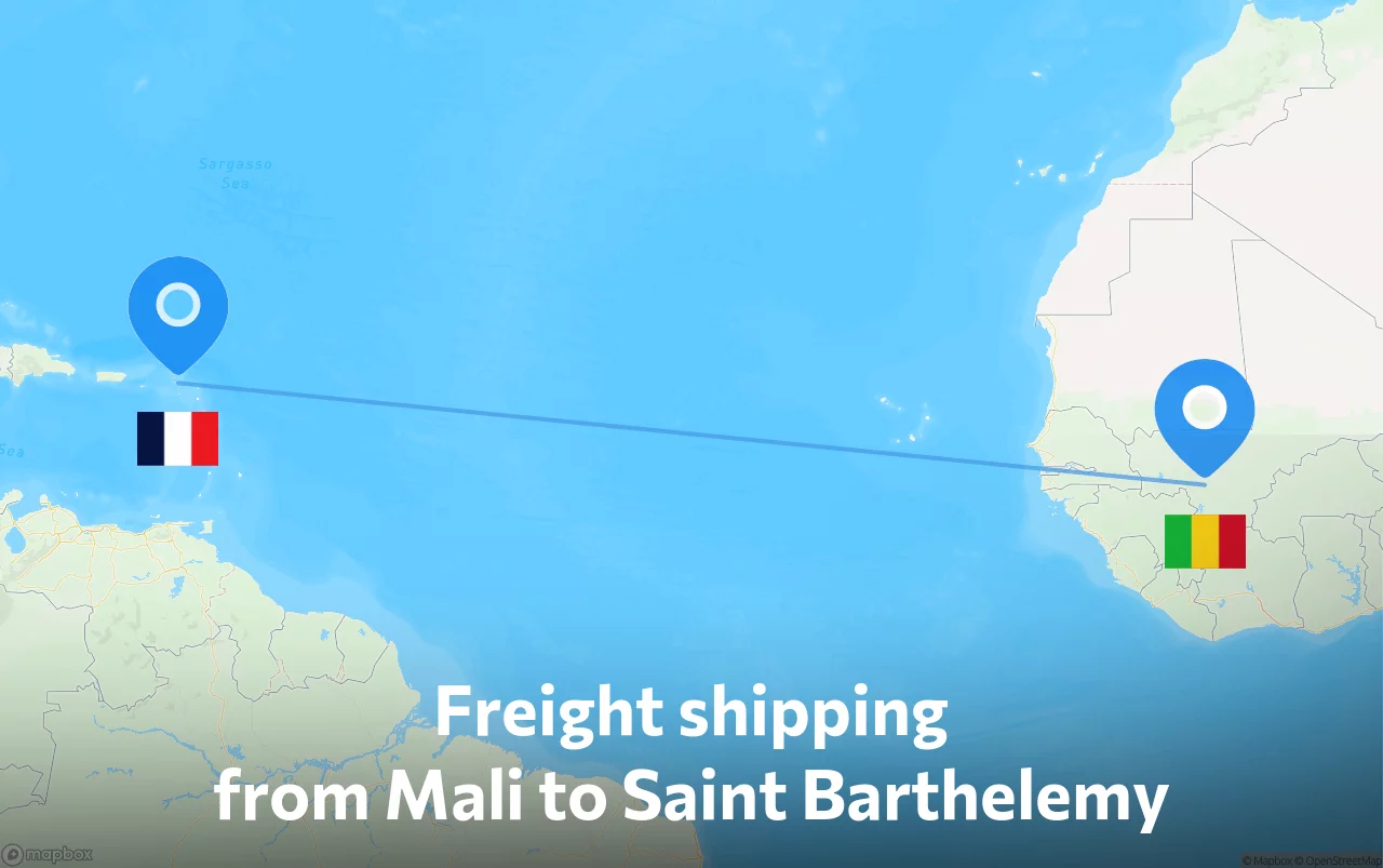 Shipping route from Mali to Saint Barthelemy