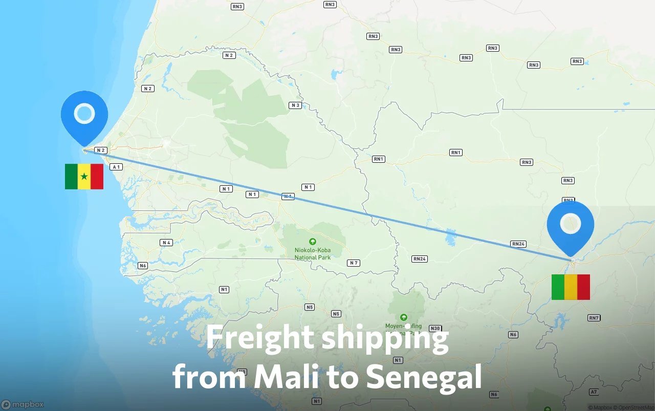 Shipping route from Mali to Senegal
