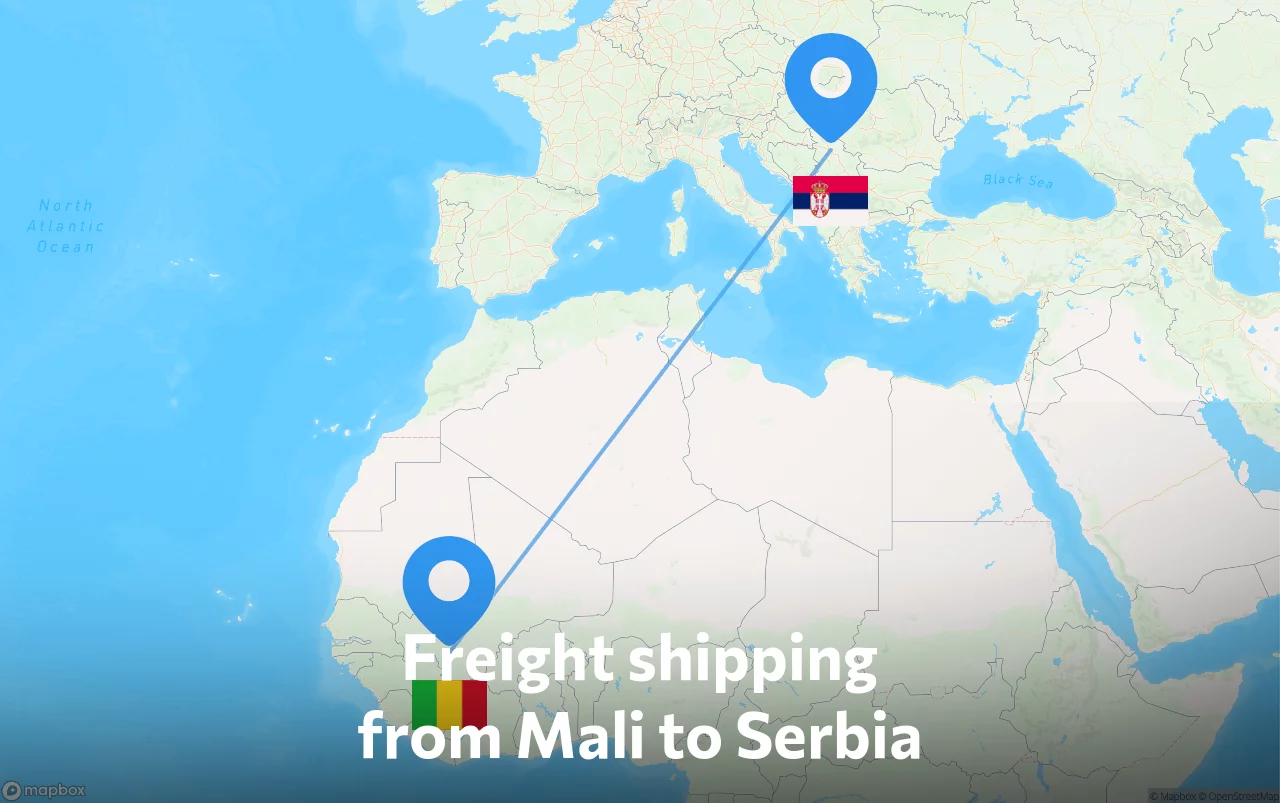 Shipping route from Mali to Serbia