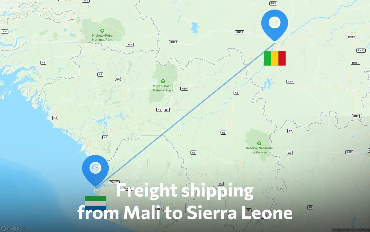 Shipping route from Mali to Sierra Leone