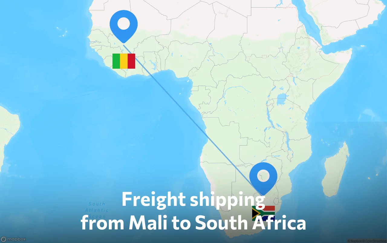 Shipping route from Mali to South Africa