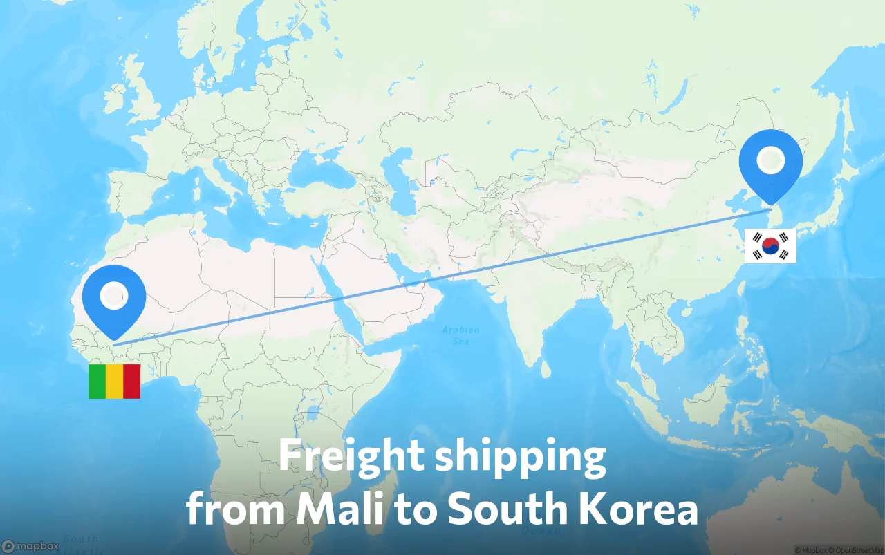 Shipping route from Mali to South Korea