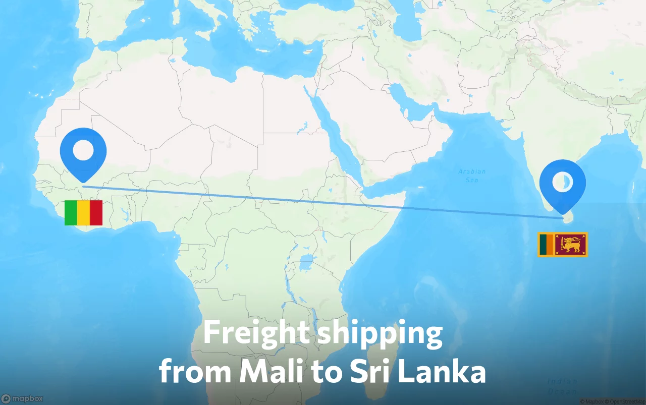 Shipping route from Mali to Sri Lanka