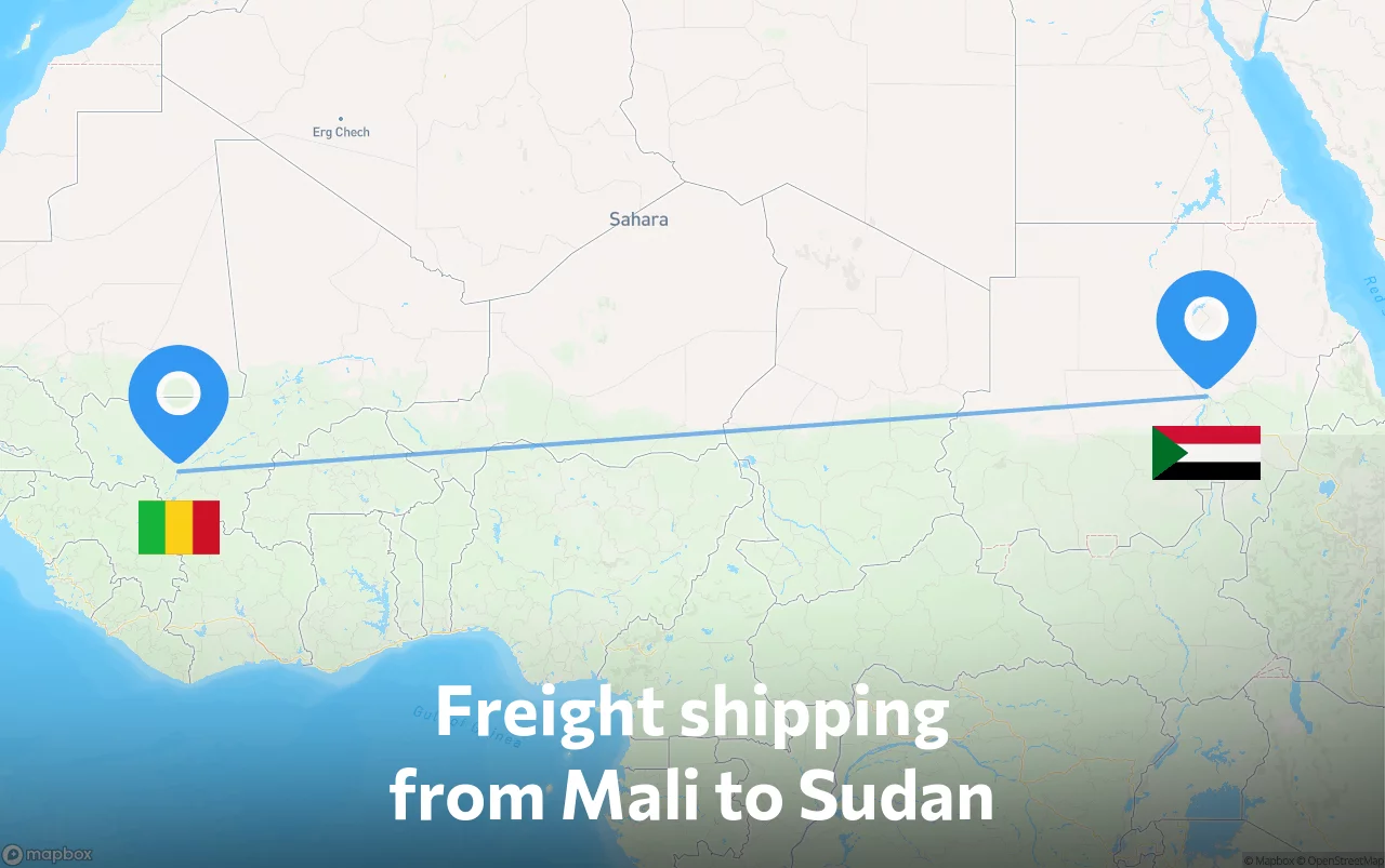 Shipping route from Mali to Sudan