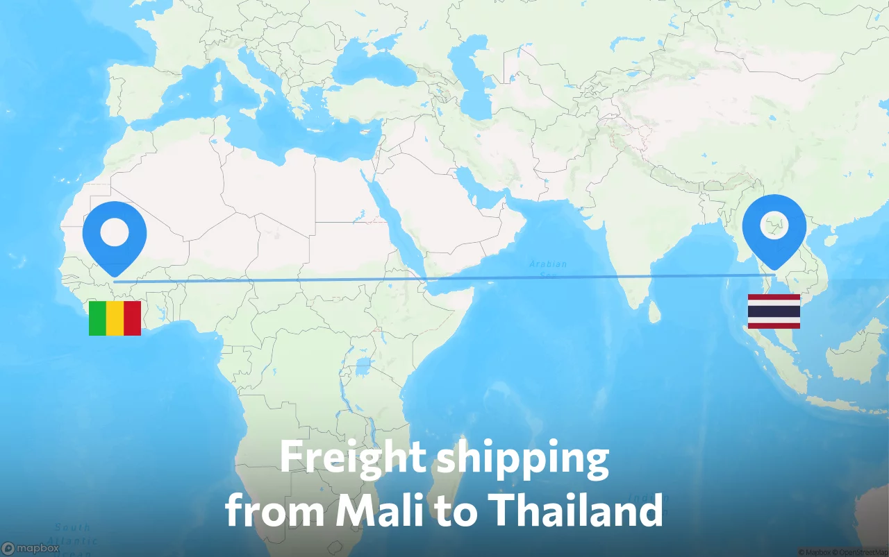 Shipping route from Mali to Thailand