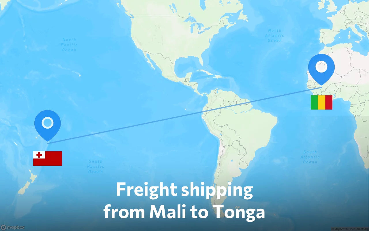 Shipping route from Mali to Tonga