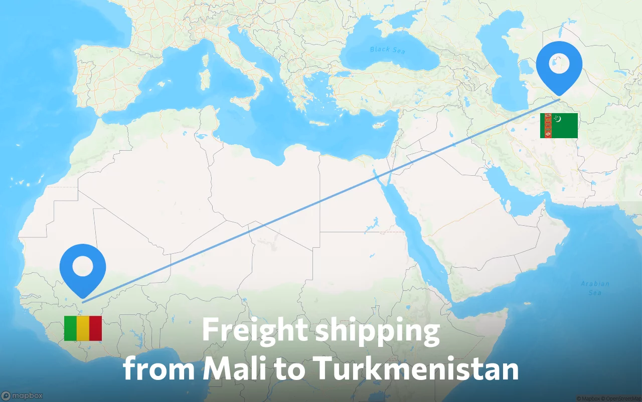Shipping route from Mali to Turkmenistan