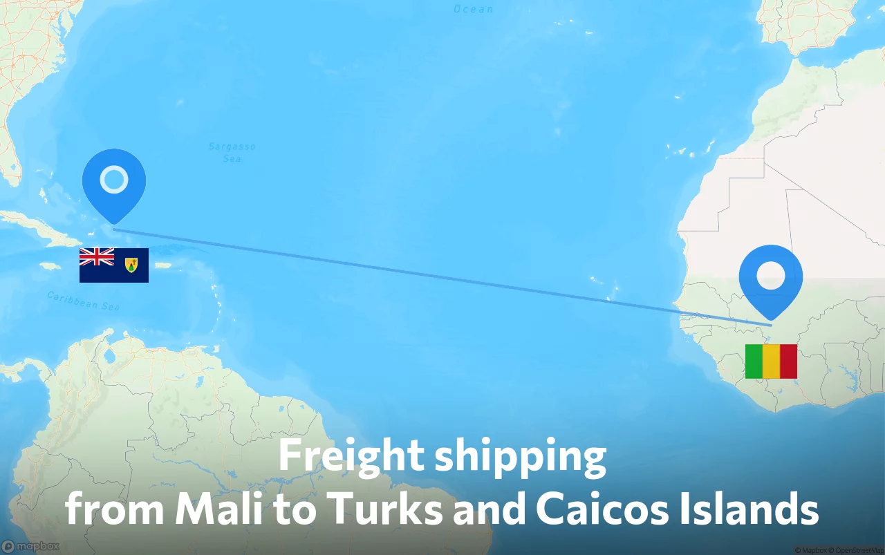 Shipping route from Mali to Turks and Caicos Islands