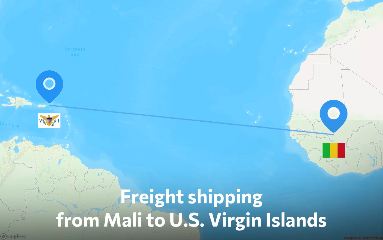 Shipping route from Mali to U.S. Virgin Islands