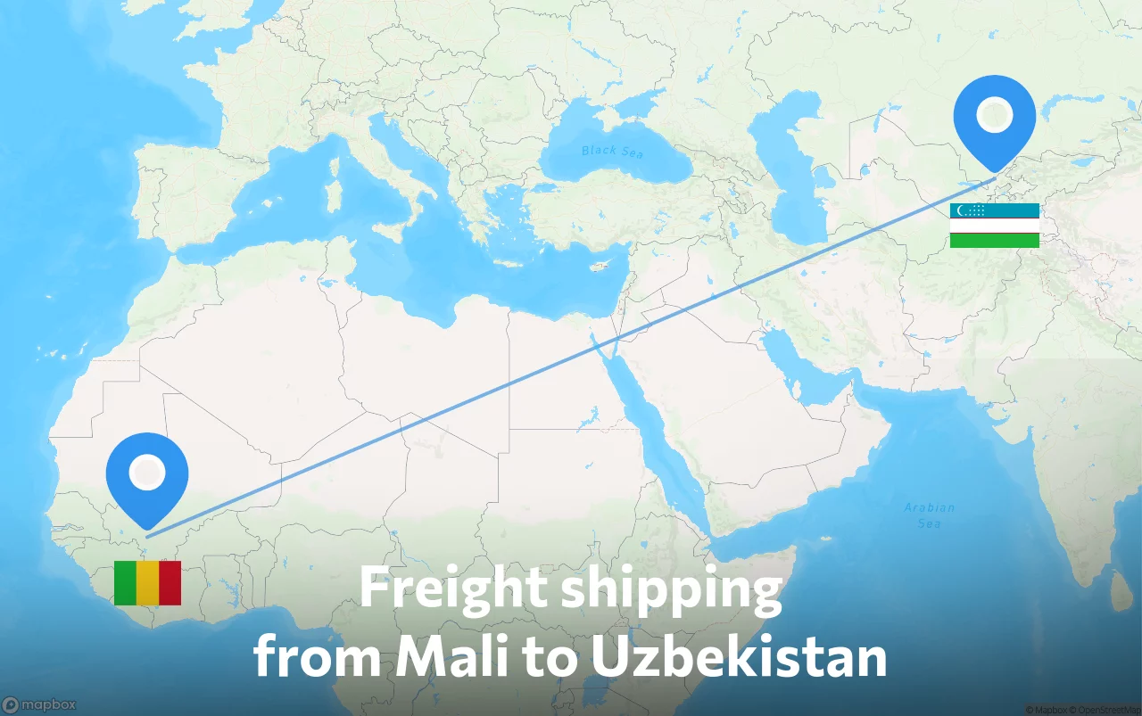 Shipping route from Mali to Uzbekistan