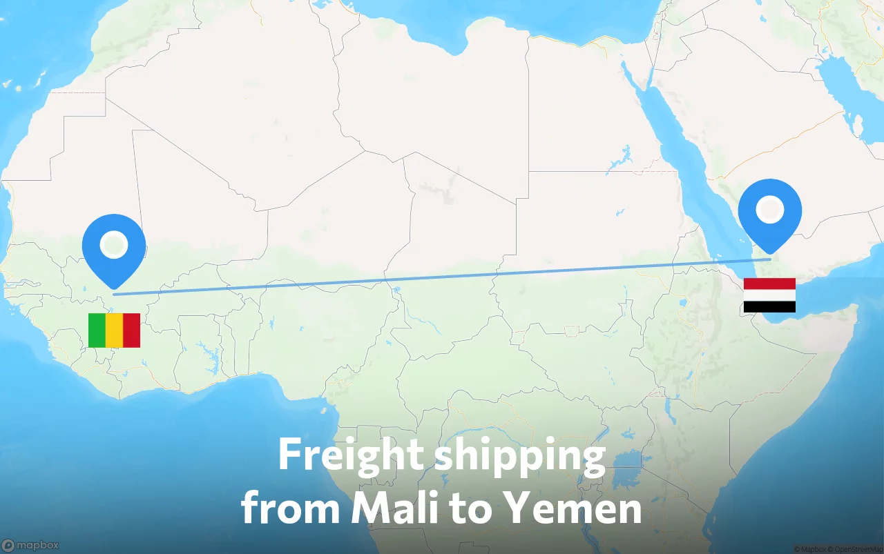 Shipping route from Mali to Yemen