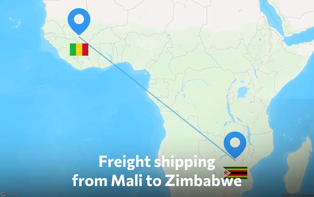 Shipping route from Mali to Zimbabwe