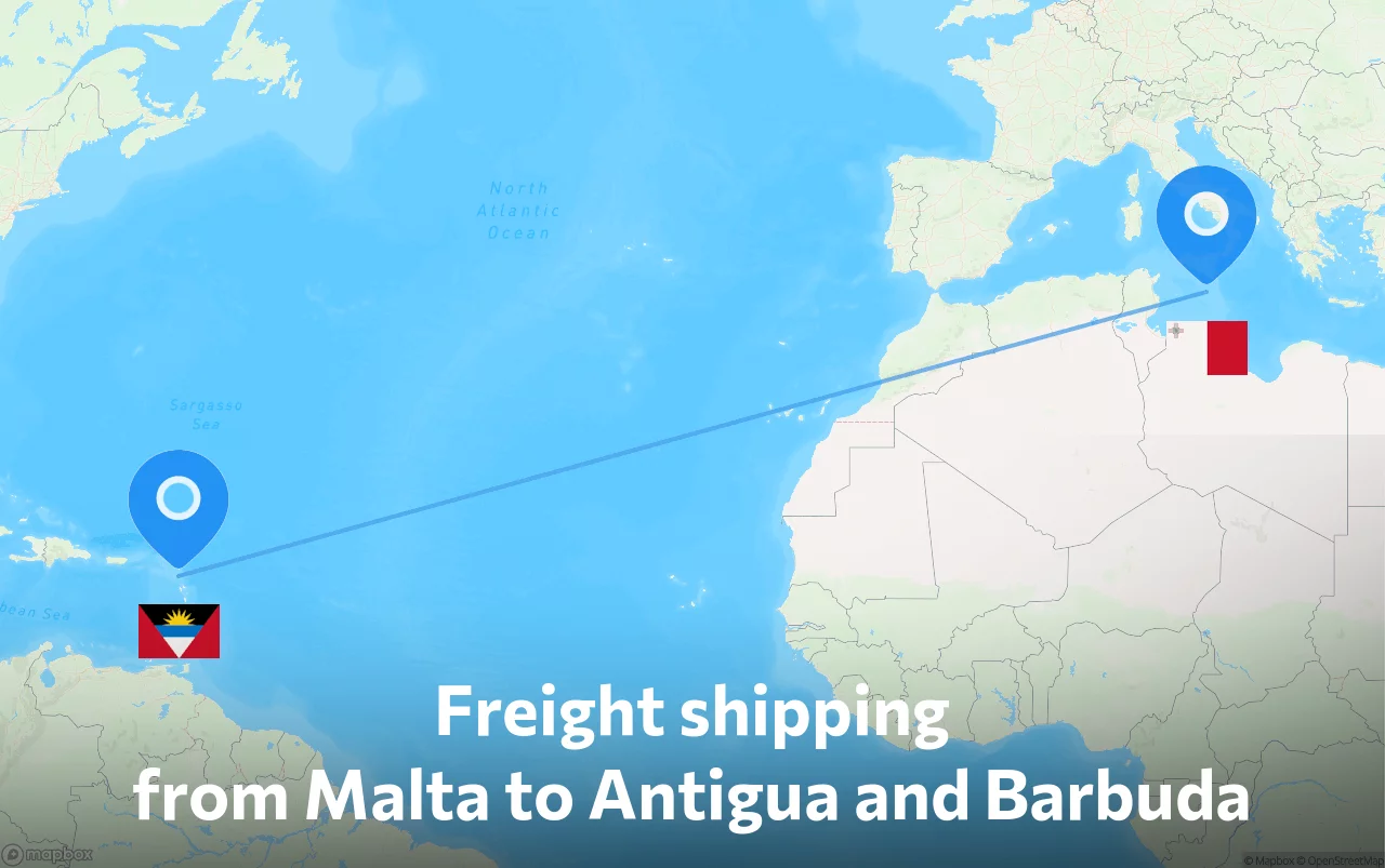Shipping route from Malta to Antigua and Barbuda