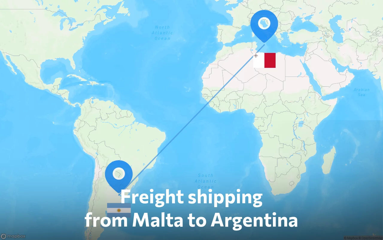 Shipping route from Malta to Argentina
