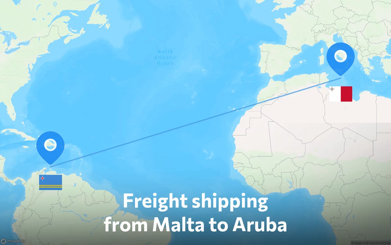 Shipping route from Malta to Aruba