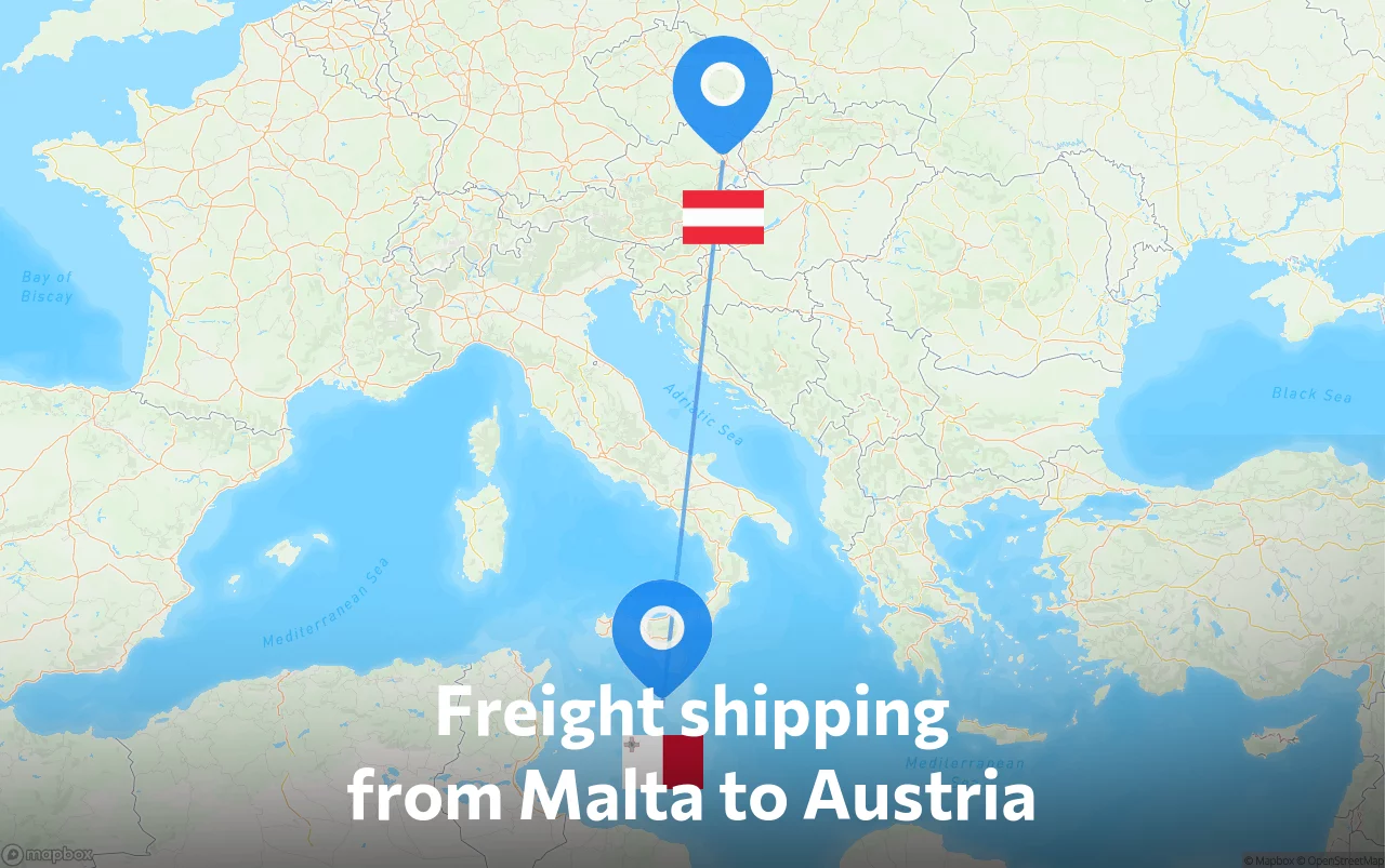 Shipping route from Malta to Austria