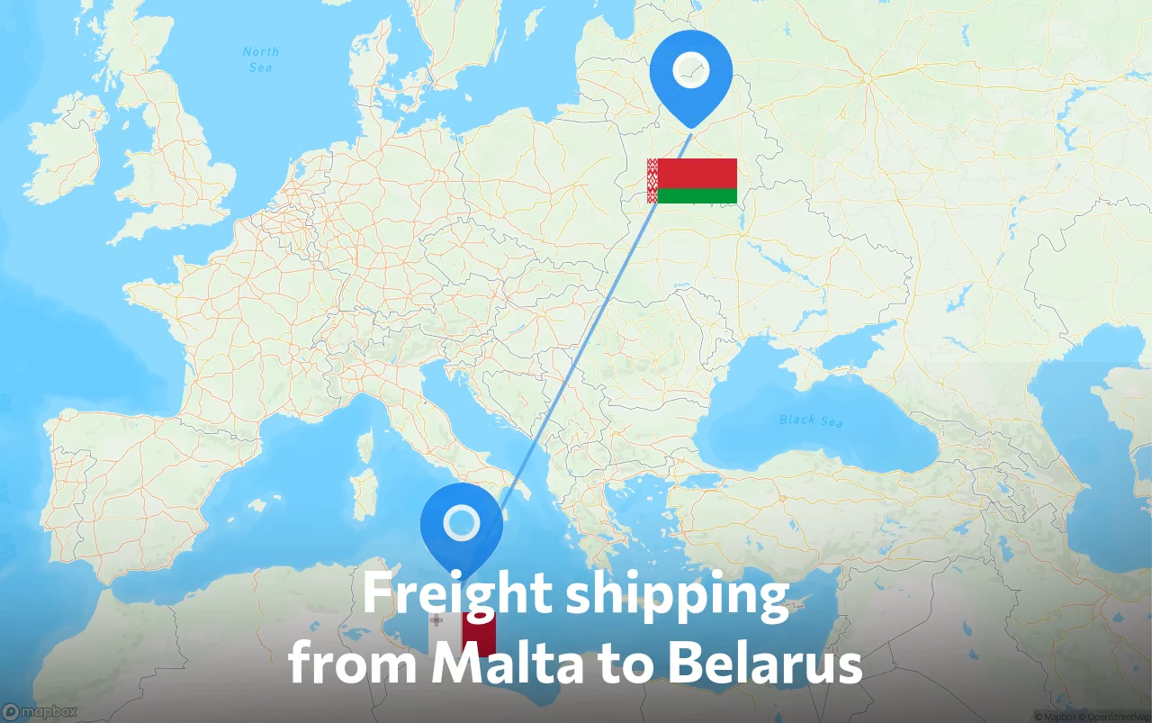 Shipping route from Malta to Belarus